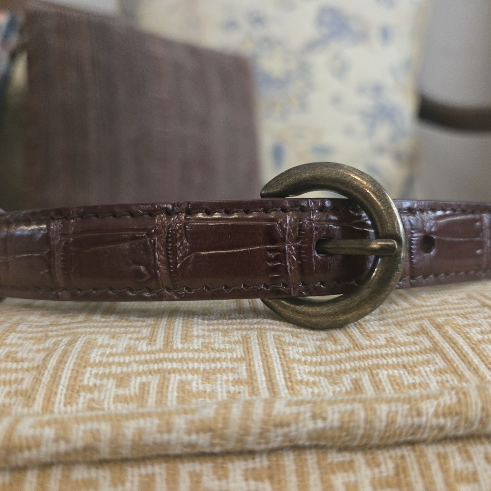 Simple Retro Brown Crocodile Embossed Leather Cinch Corset Belt.